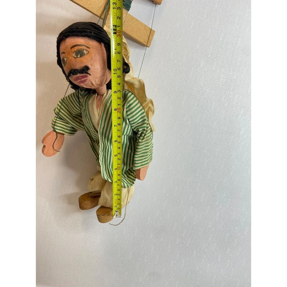 Vintage Marionette Puppet Doll Man Green Stripe Robe Wooden Control Toy